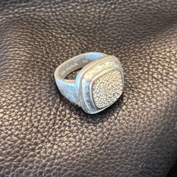 Lia Sophia ring. Pave diamonds set in hammered silver. - Picture 2 of 4